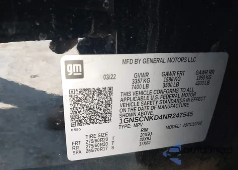 2022 Chevrolet Tahoe 2Wd Lt z USA, uszkodzony, nr VIN 1GNSCNKD4NR247545